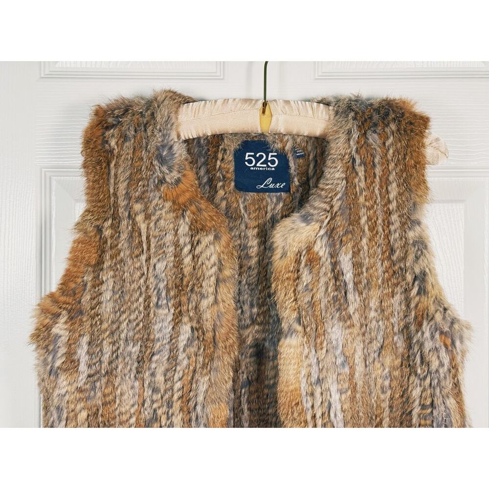 525 America Luxe Rabbit Fur Open Front Vest Womens L Brown Quiet Luxury Glam - Picture 5 of 10